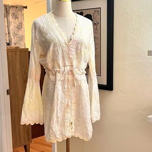 Letarte,Handmade Crochet Mixed Pastel Lace Cotton Dress,Drawstring Waist,Size M